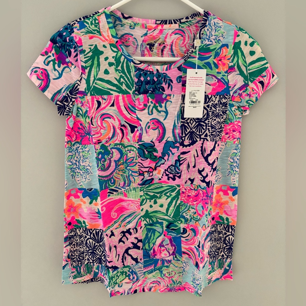 NWT LILLY PULITZER MULTI PATCH TO MATCH SCOOP- NECK ETTA TOP XXS
